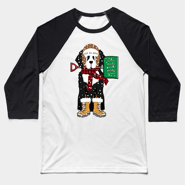 Let It Snow Bernese Mountain Dog Baseball T-Shirt by emrdesigns